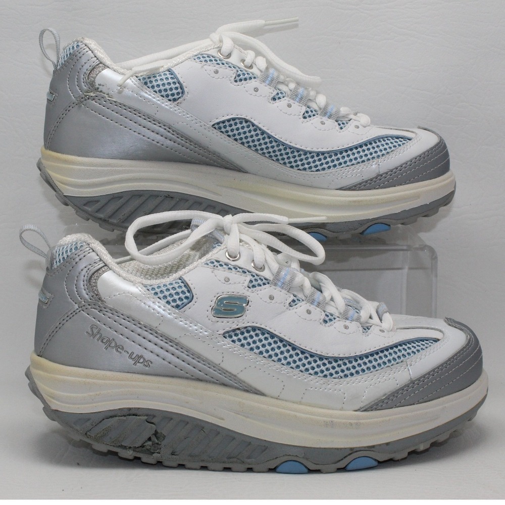 Skechers Shape-ups Women 5 White Silver Blue Rocker Bottom Sneakers 11803